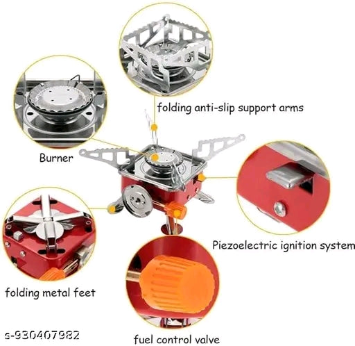 Portable Camping Gas Stove with Piezo Ignition & Foldable Support Arms