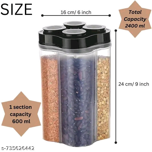 4-Compartment Airtight Grain & Pulse Storage Container